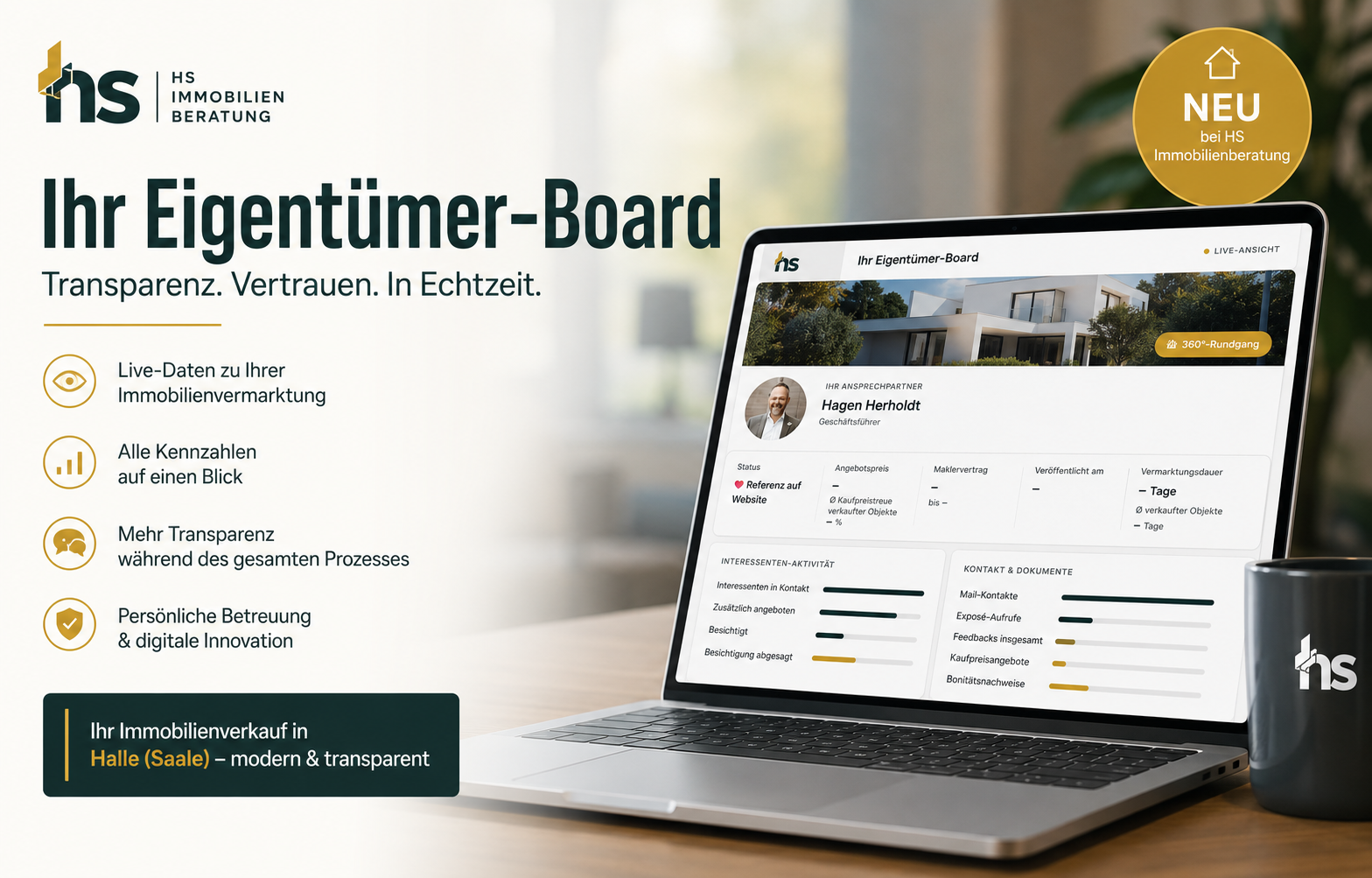 Eigentümer-Board der HS Immobilienberatung für den Immobilienverkauf in Halle (Saale)